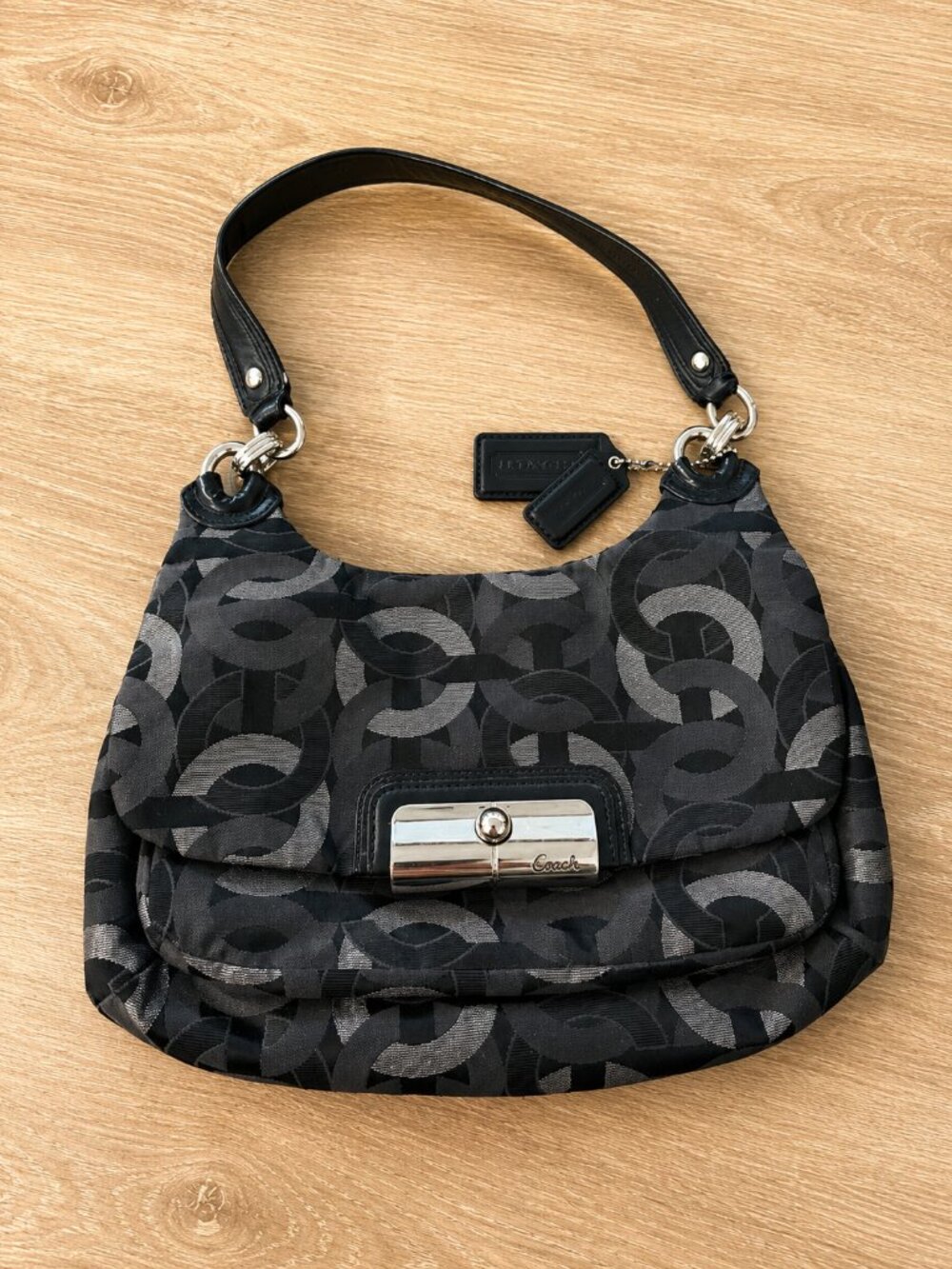 Coach Signature Op Art Black & Gray Convertible Shoulder Crossbody Bag